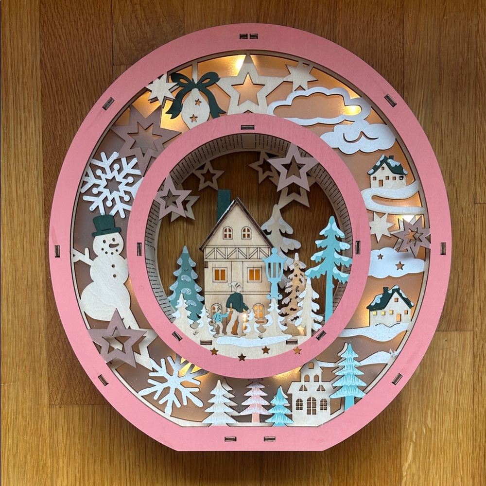 Anthropologie Pink and Cream Holiday Scene Decor
